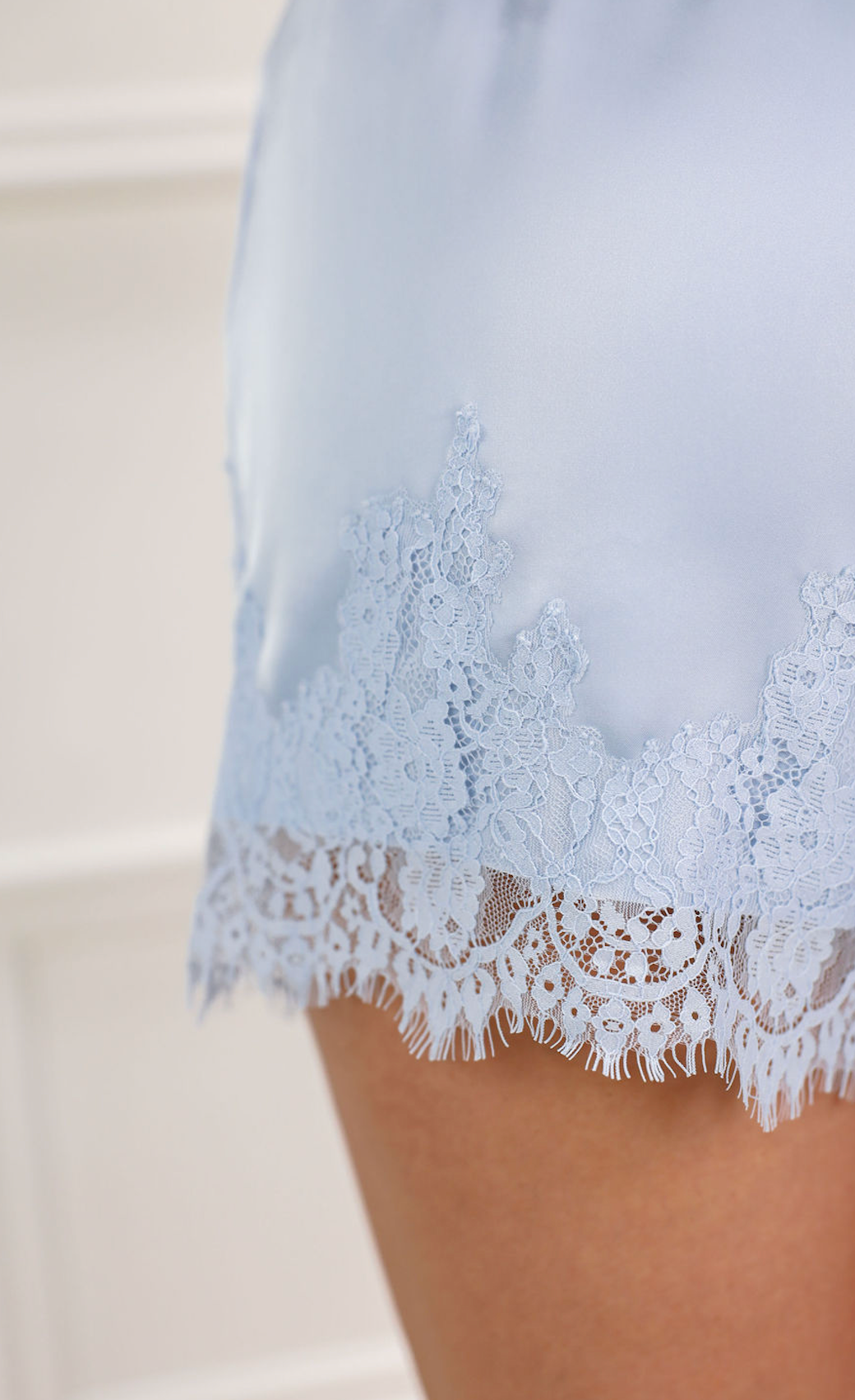 Solid Silk Lace Trim Shorts Blue - Clothe Boutique