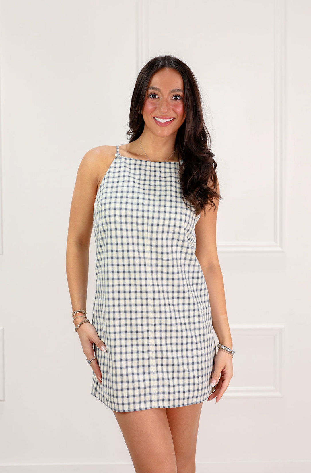 Navy Gingham A-Line Mini Dress Navy Gingham A-Line Mini Dress