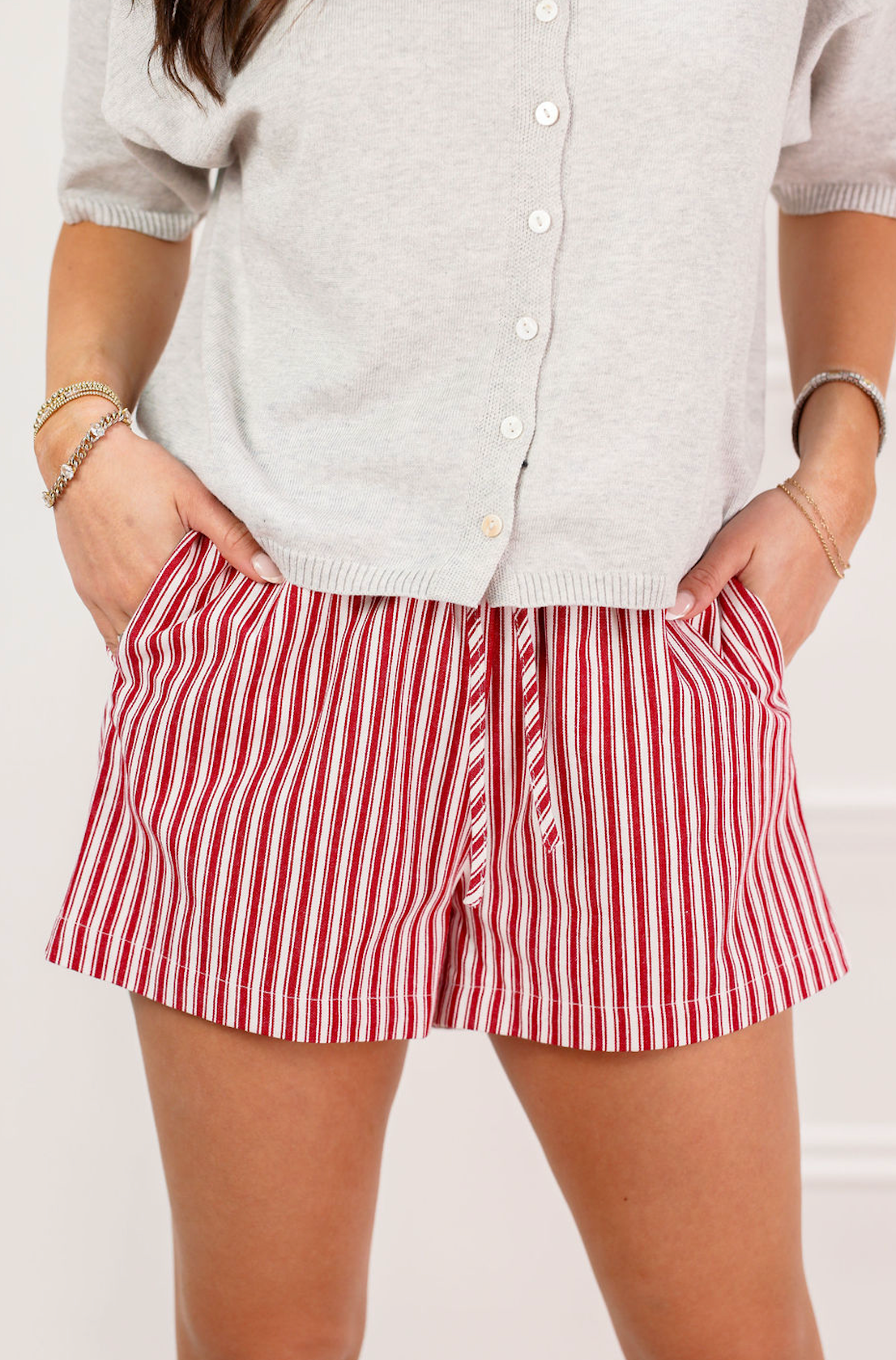 Red Stripe Shorts w/ Drawstring