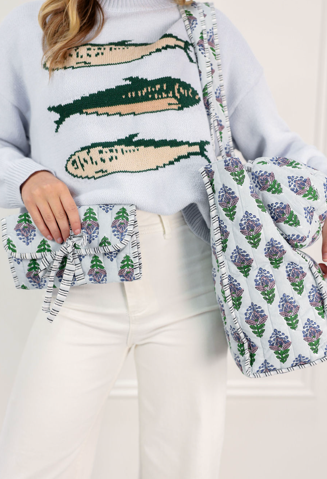 Leighton Quilted Cosmetic Pouch Blue