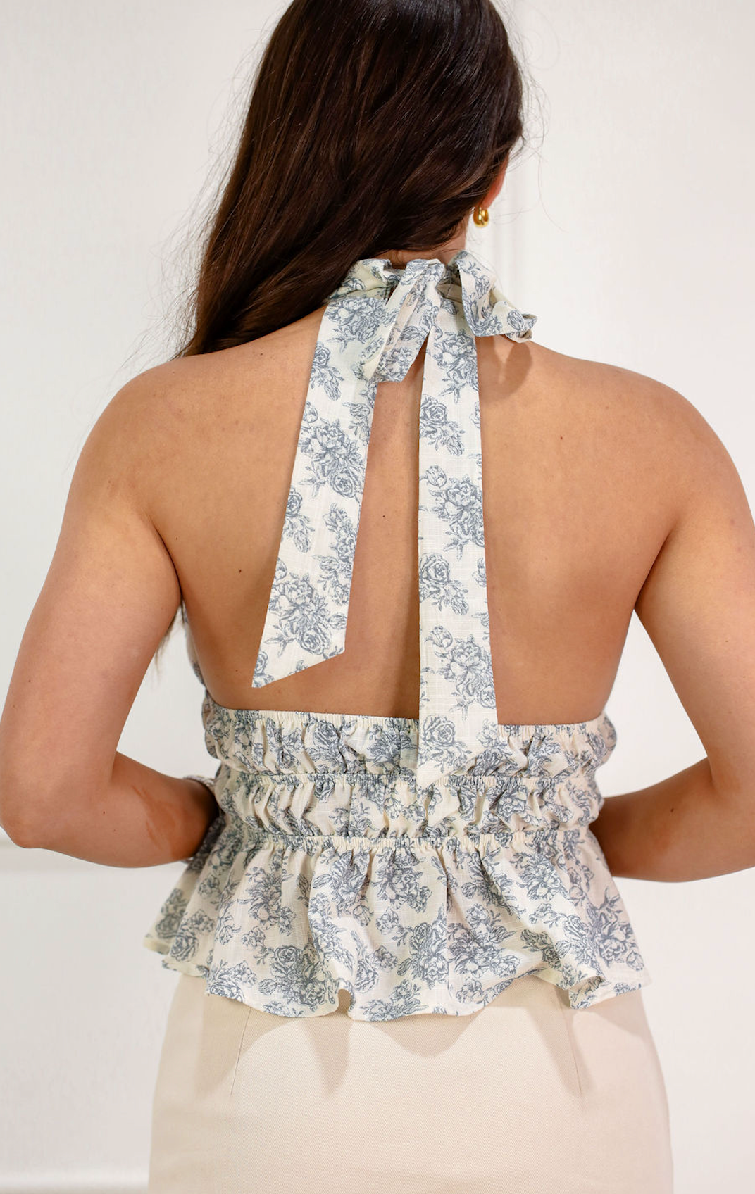 Nia Floral Halter Top Navy