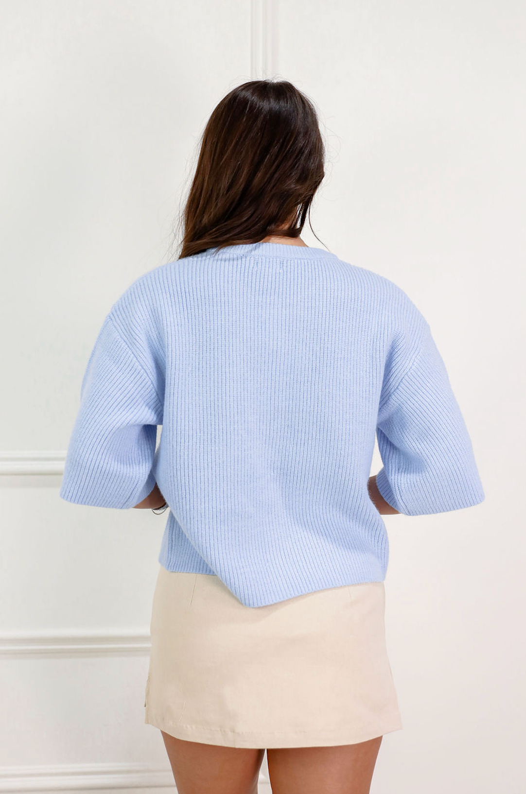 Short Sleeve Knit Cardigan Blue