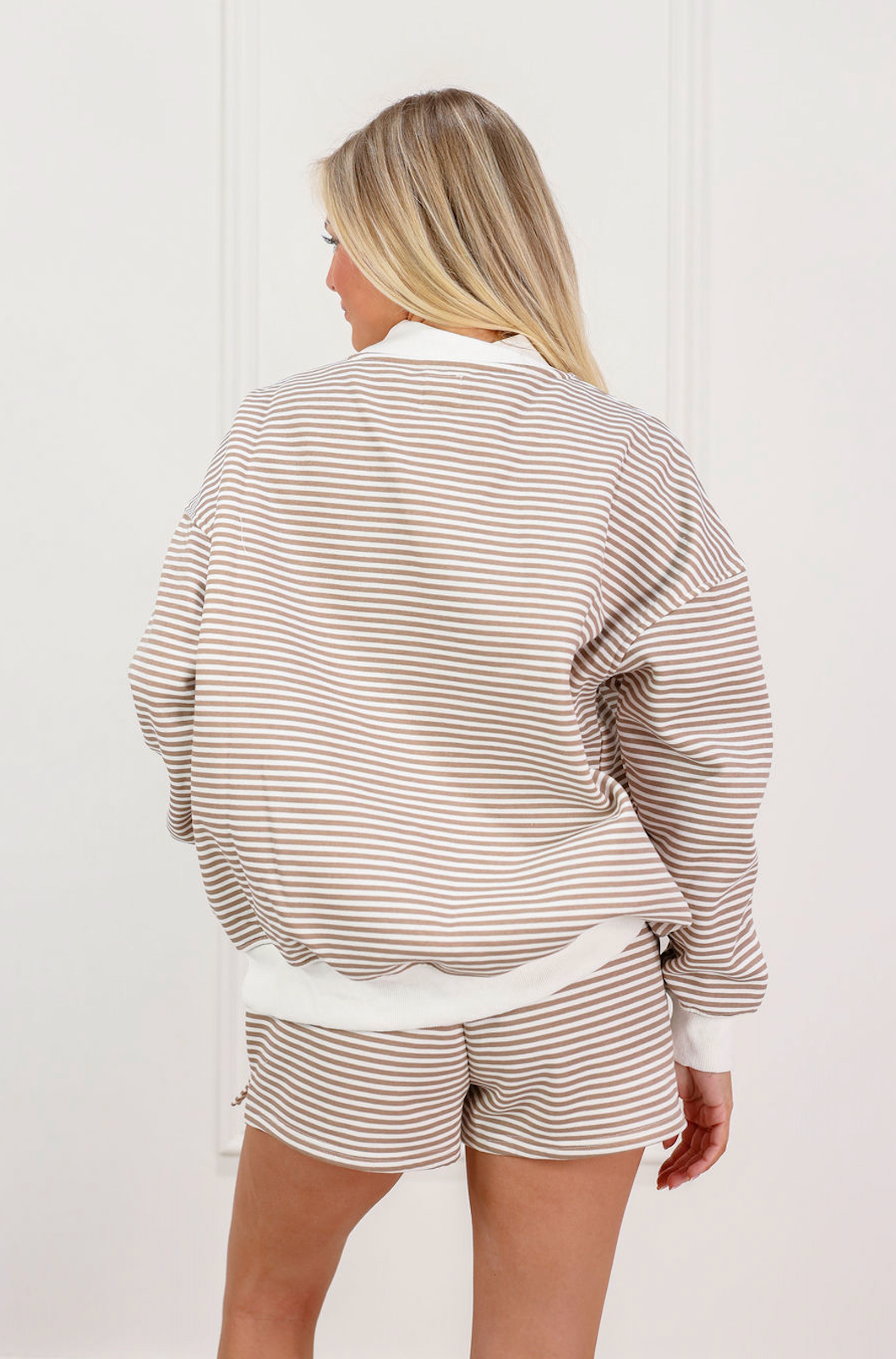 Brown/White Stripe Mock Neck Pullover
