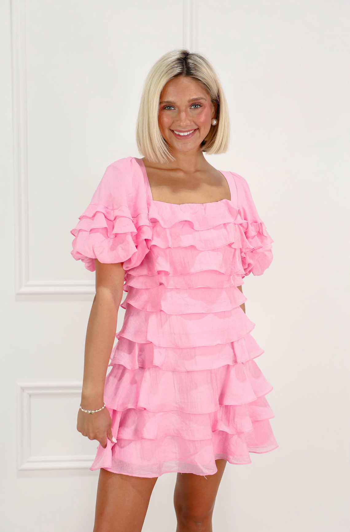 pink tiered ruffle dress Thats So Fetch | Anais Maxi | line maxi skirt adorned with tiers of ruffled detailing throughout for an ultra Royal Layered Skirt High Slit