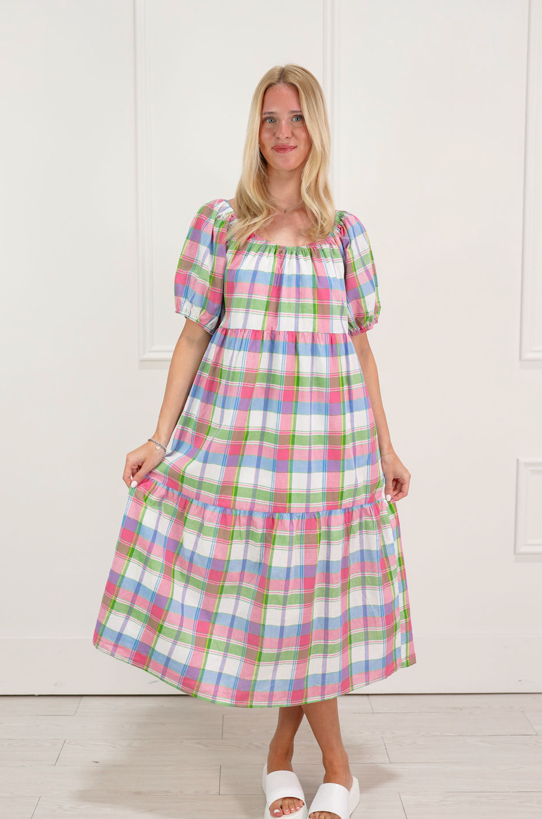 Multi Color Plaid Midi Dress Multi Color Plaid Midi Dress