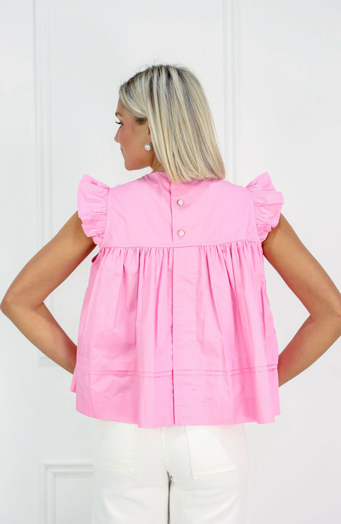 Flutter Sleeve Babydoll Top Pink