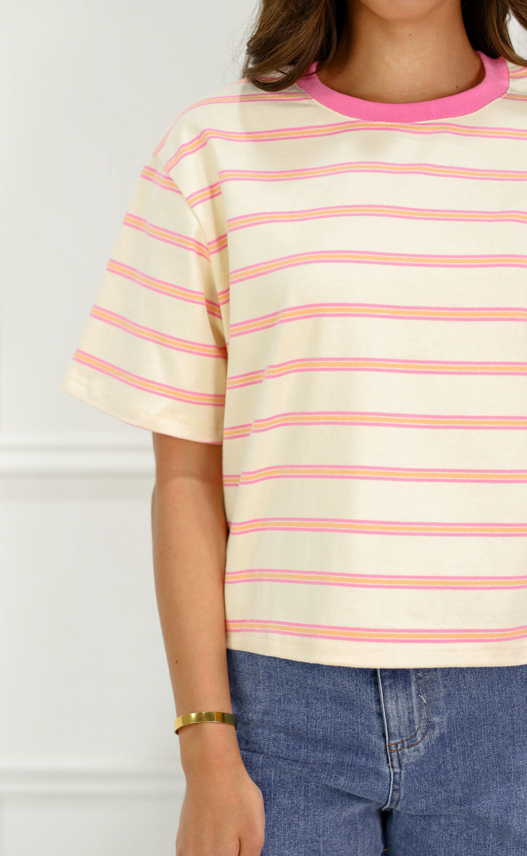 Striped Boxy T-shirt Pink/White
