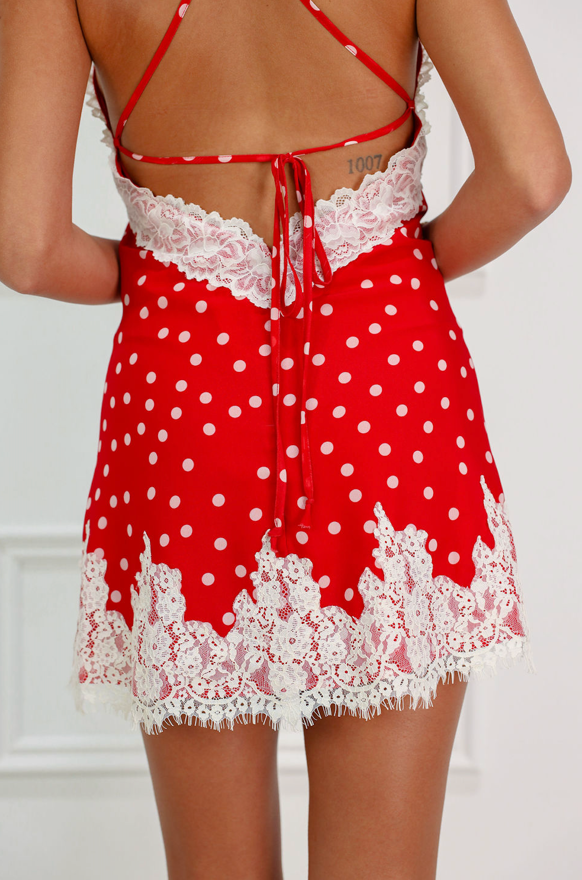 Lace Hem Polka Dot Dress Red