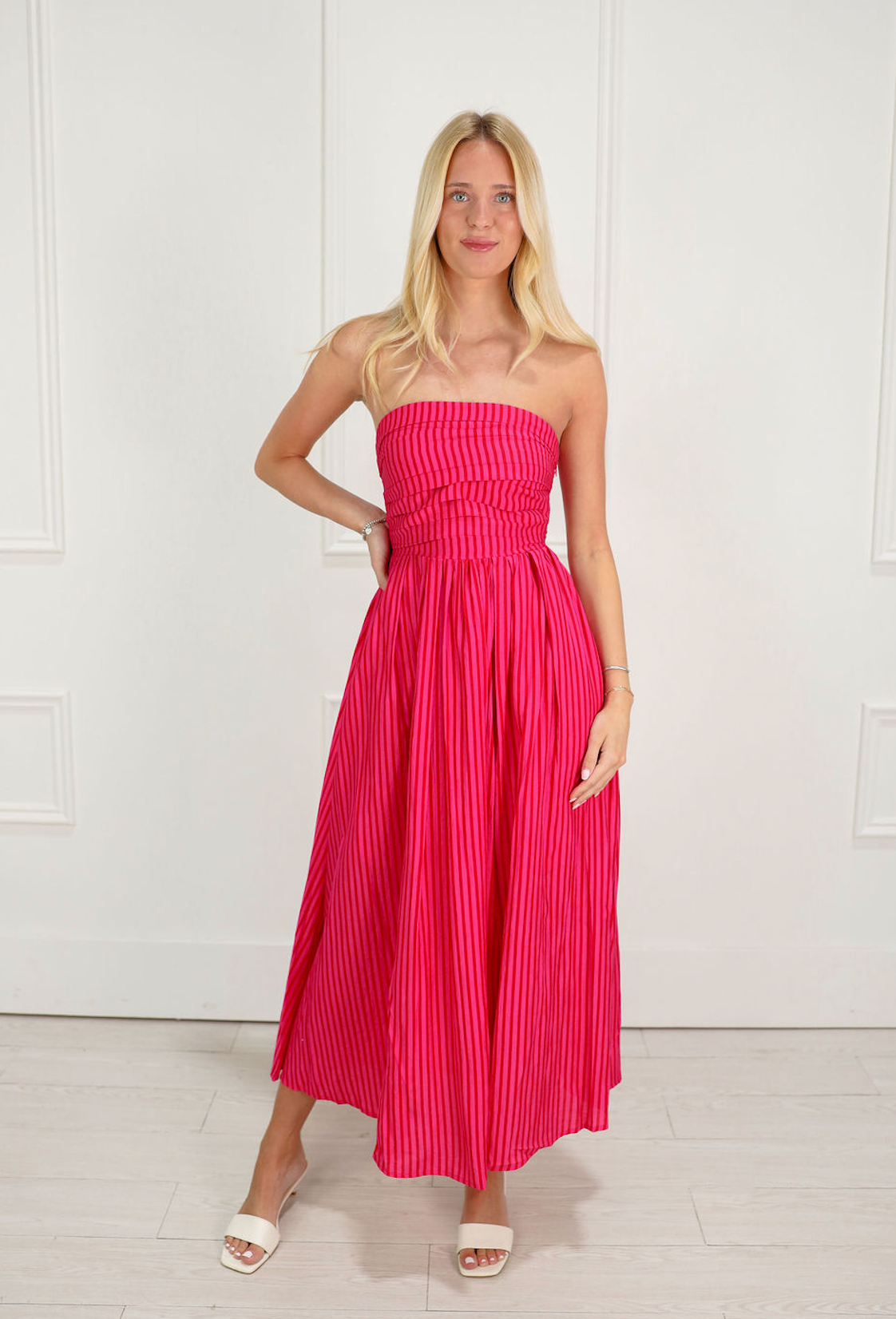 Mabel Striped Strapless Dress