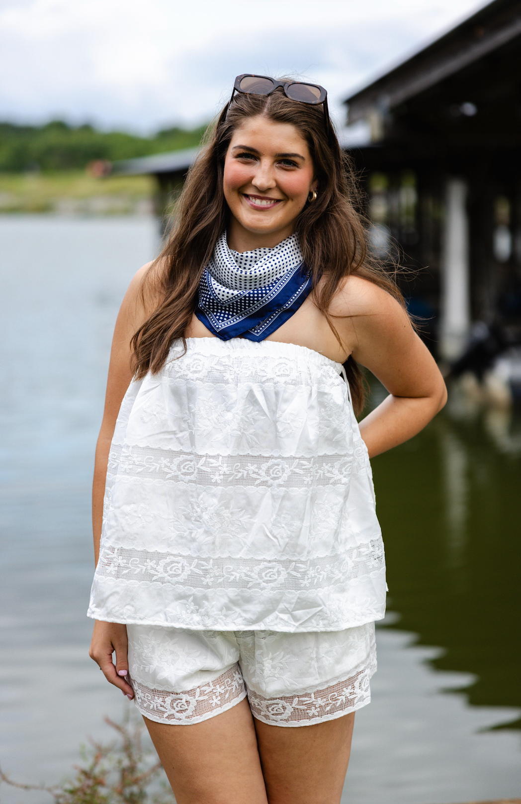 Lace Trim Strapless Top & Shorts Set Of 2