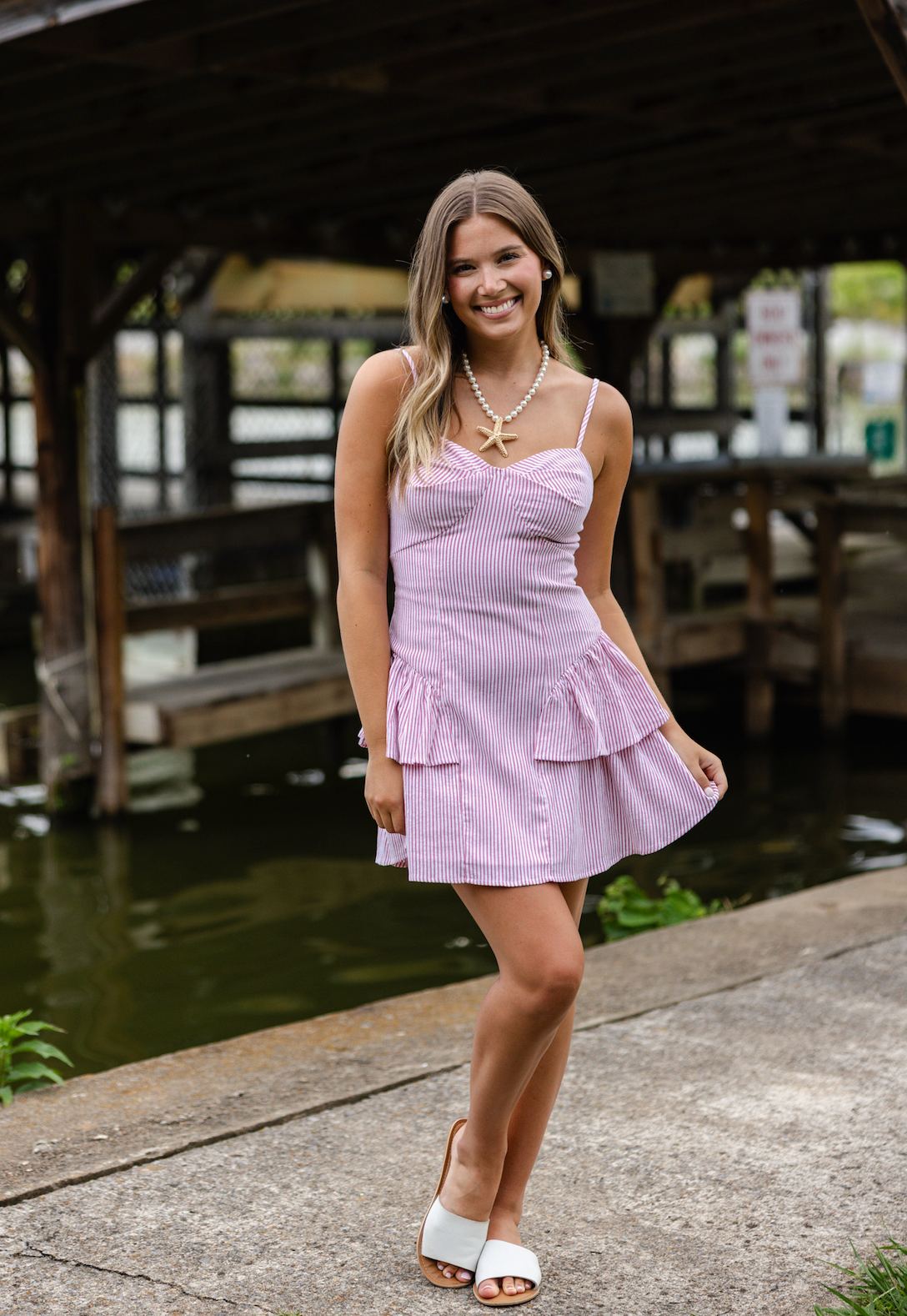 Red Stripe Flare Dress