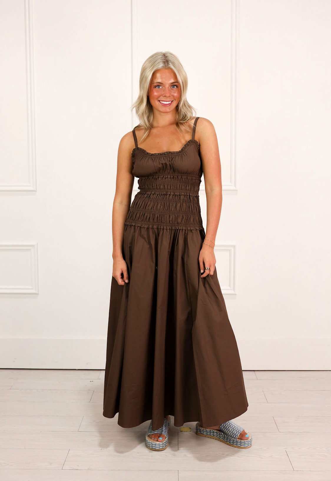 Coffee Bean Smocked Dress