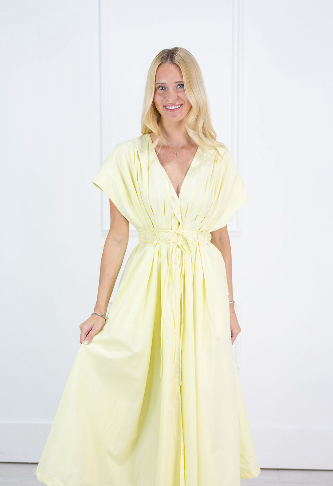 Butter Yellow Poplin Midi Dress