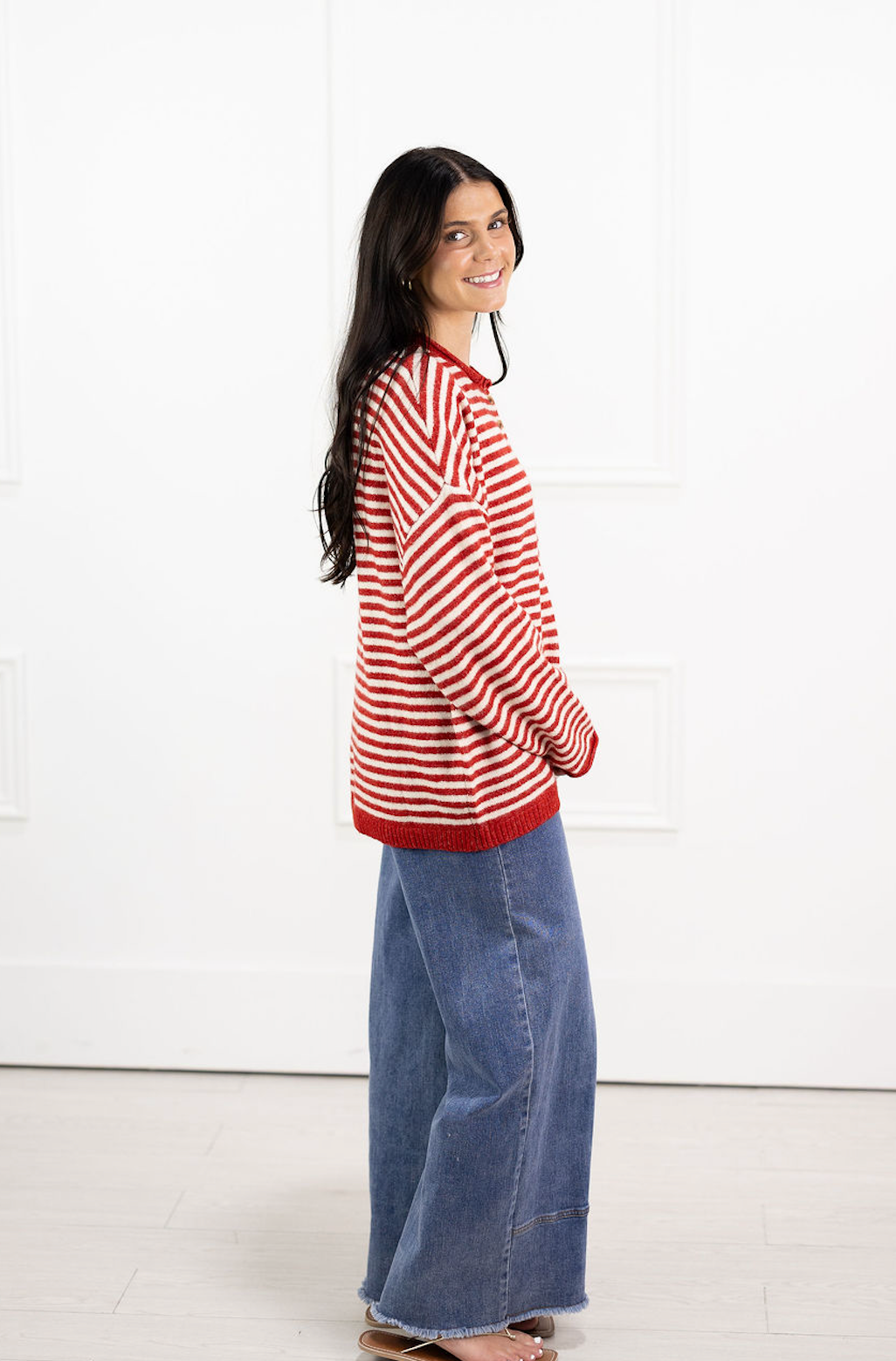 Striped Henley Sweater Red/White