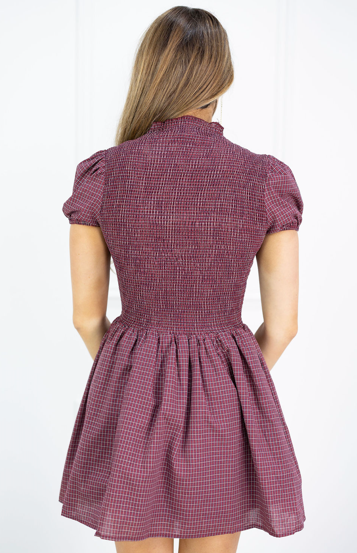 Burgundy Smock Flare Dress