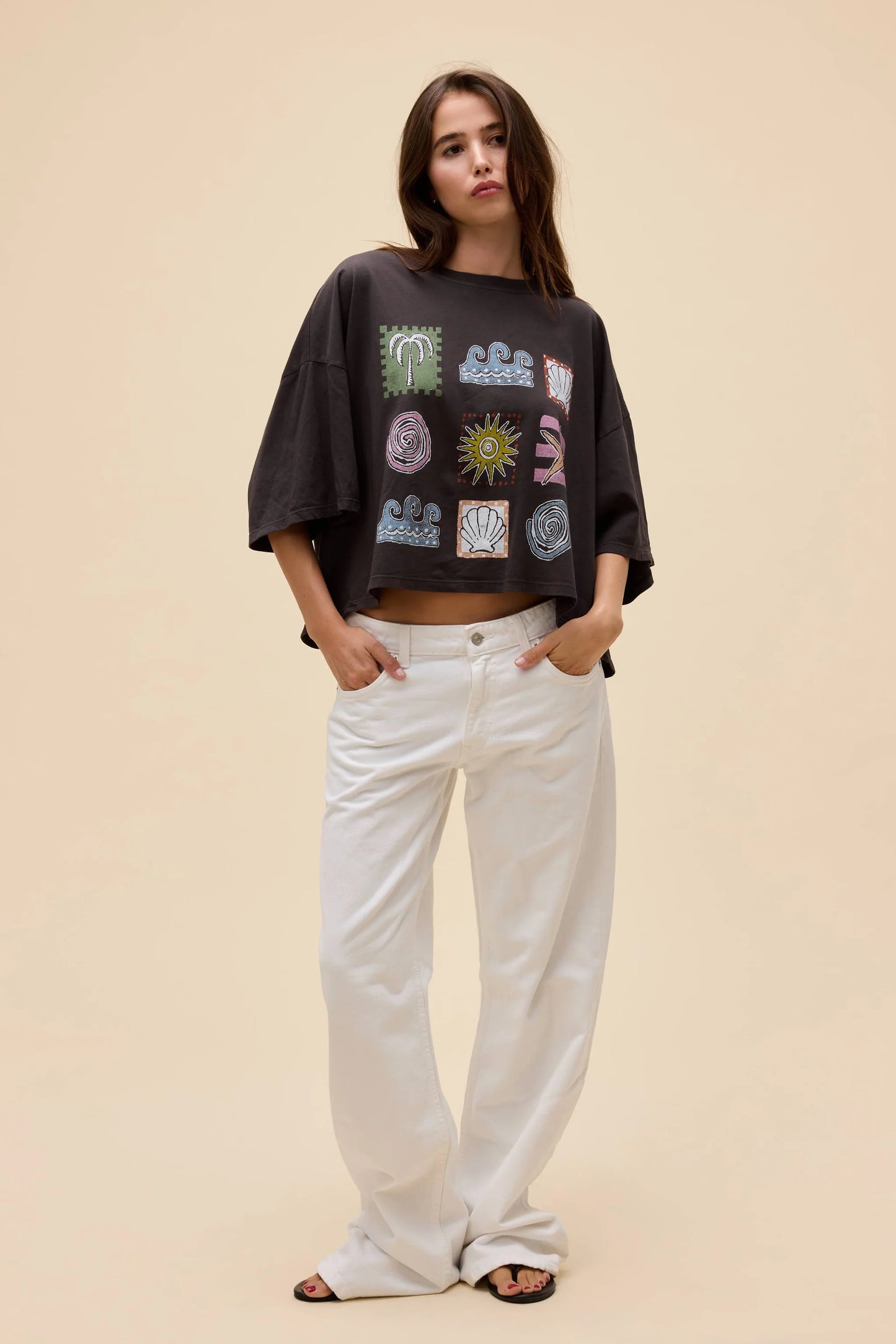 Seaside Doodle Cropped OS Tee