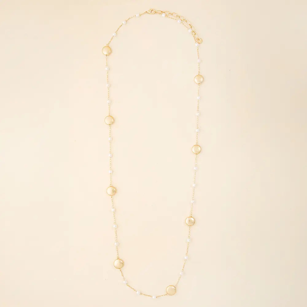 Long Pearl Disc Necklace