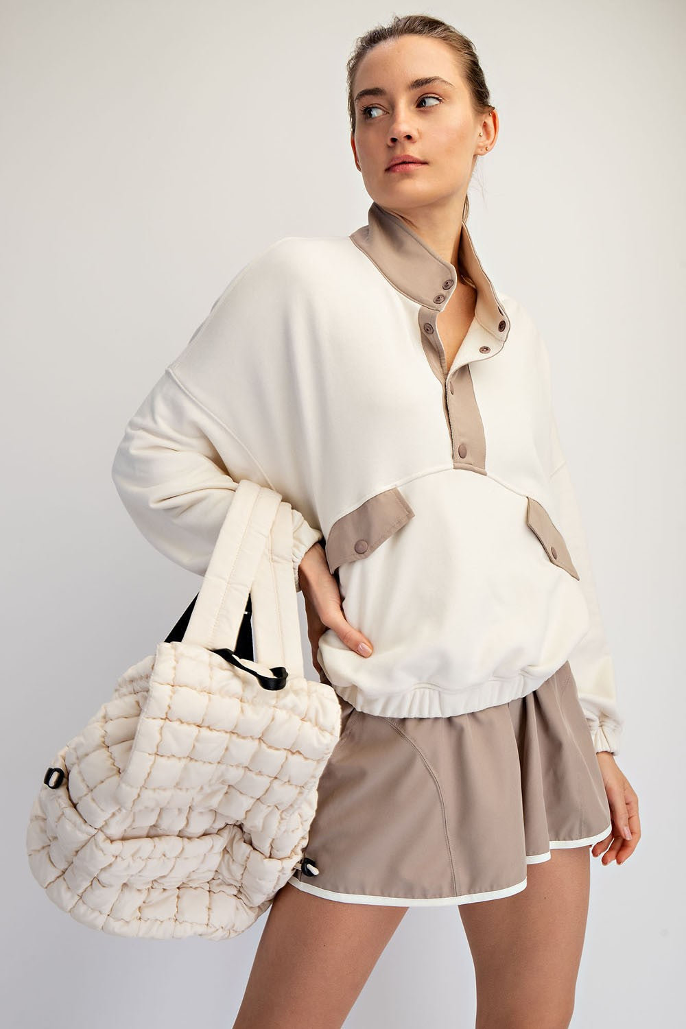 Terry Pullover & Shorts Set of 2 Taupe