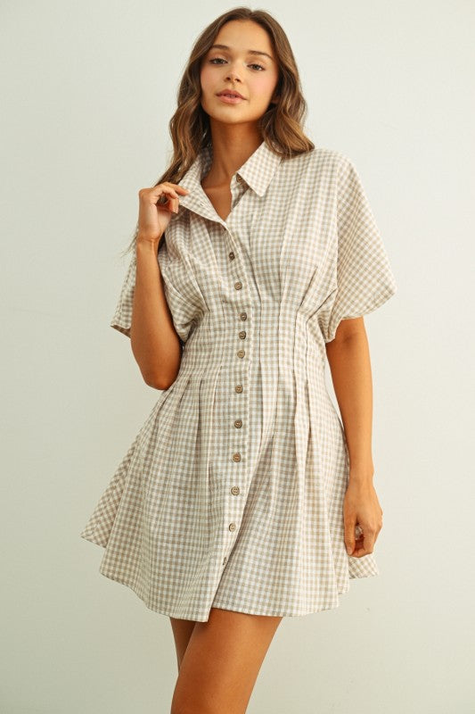 Gingham Collared Dress Beige