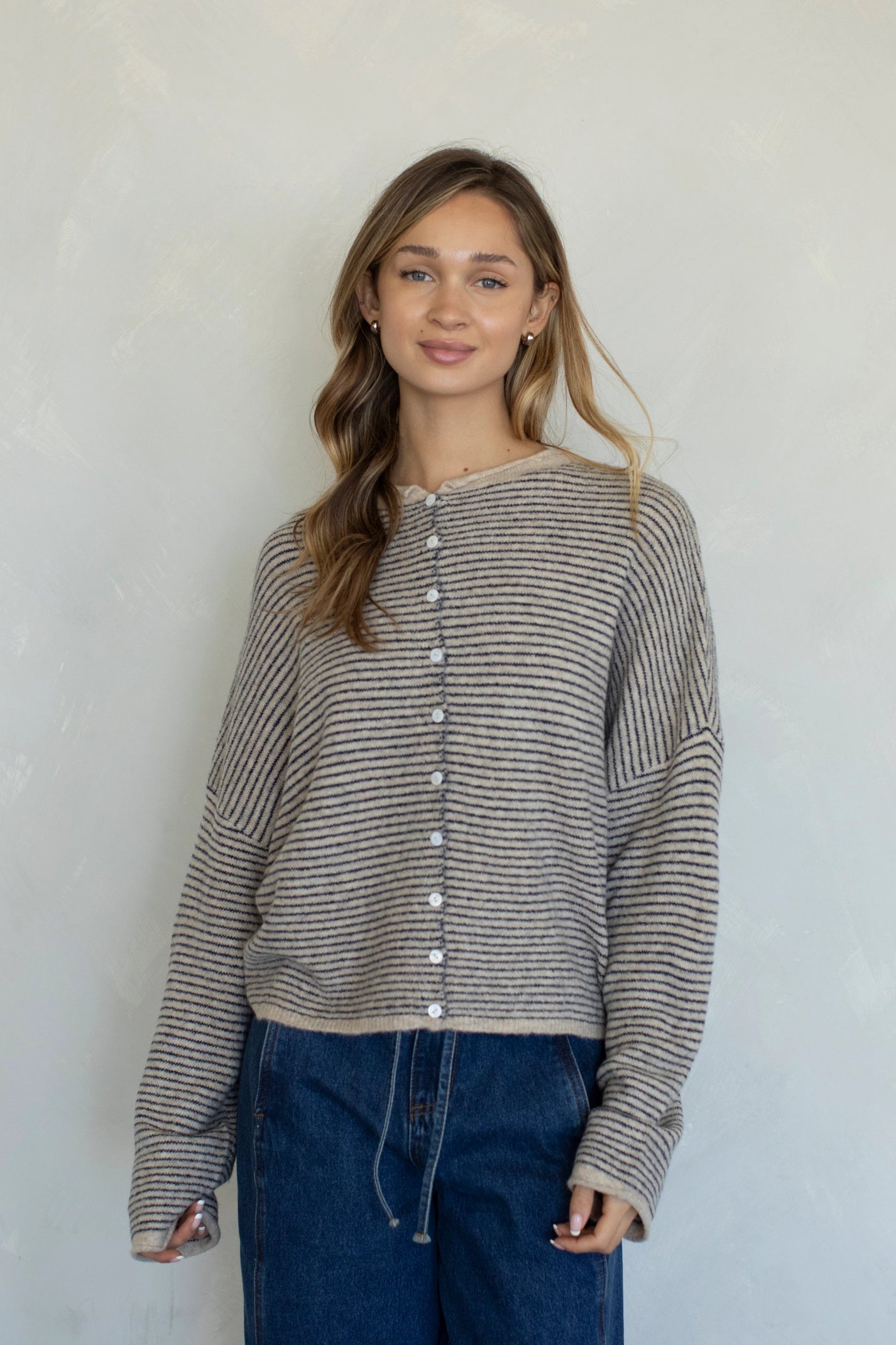 Piper Pinstripe Cardigan Natural