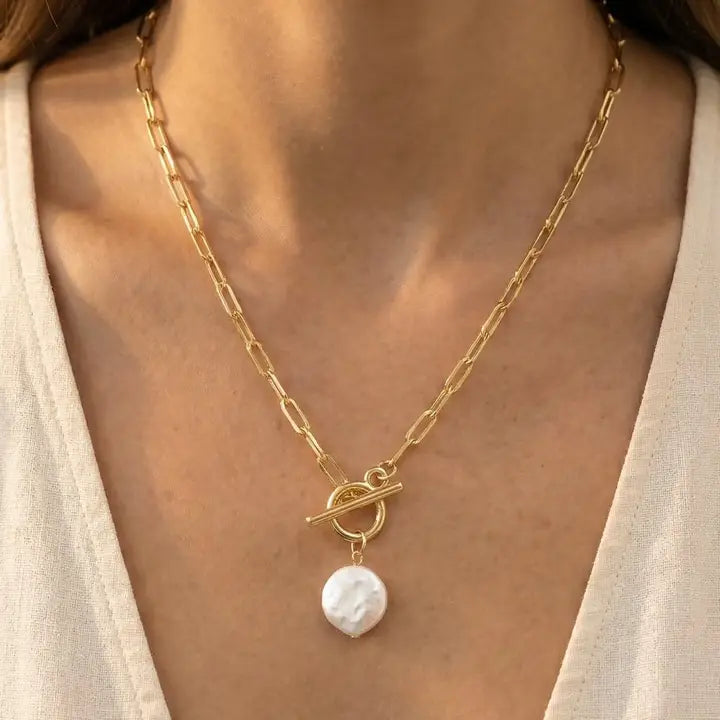Pearl Toggle Disc Necklace