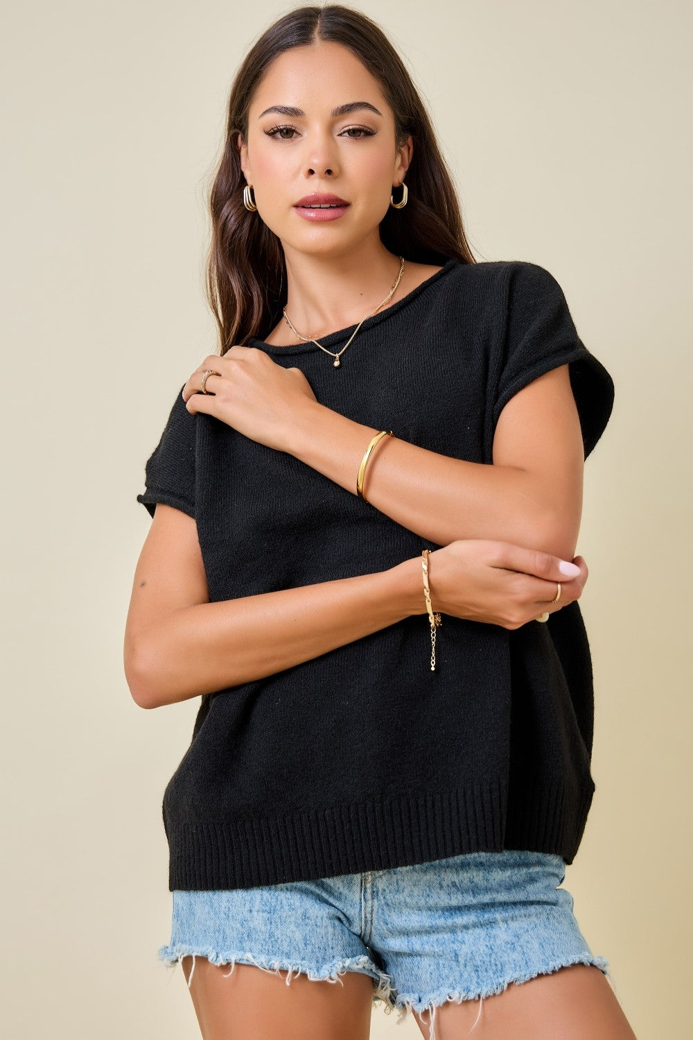 Cap Sleeve Sweater Black
