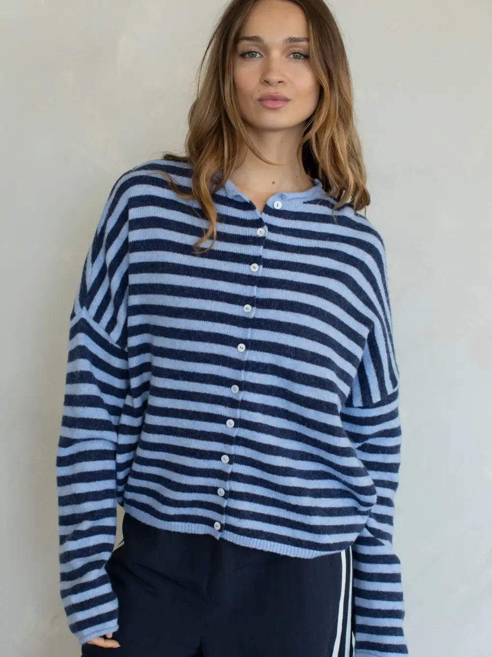 Button Down Cardi Navy Stripes