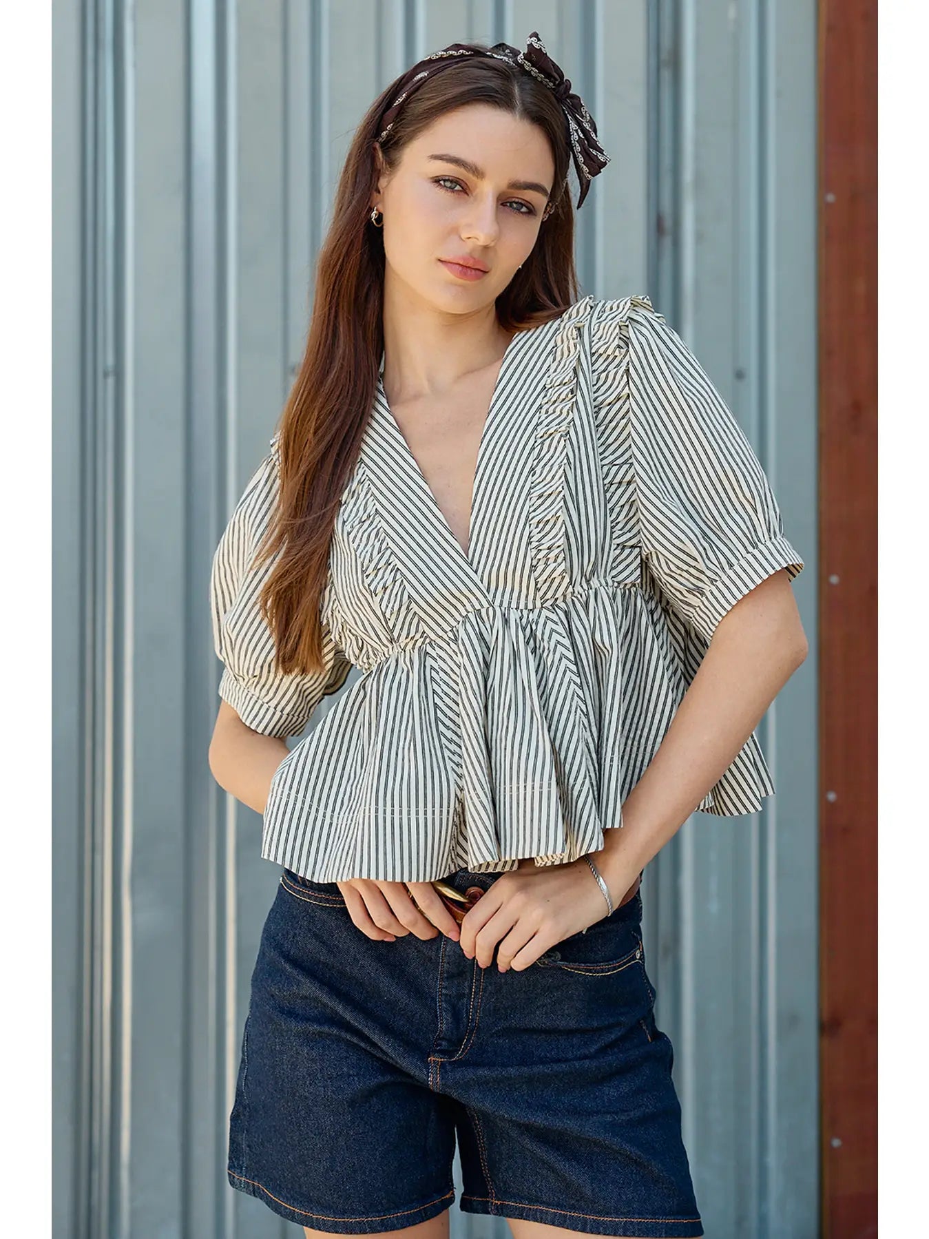 Hadlee Stripe Ruffle Blouse