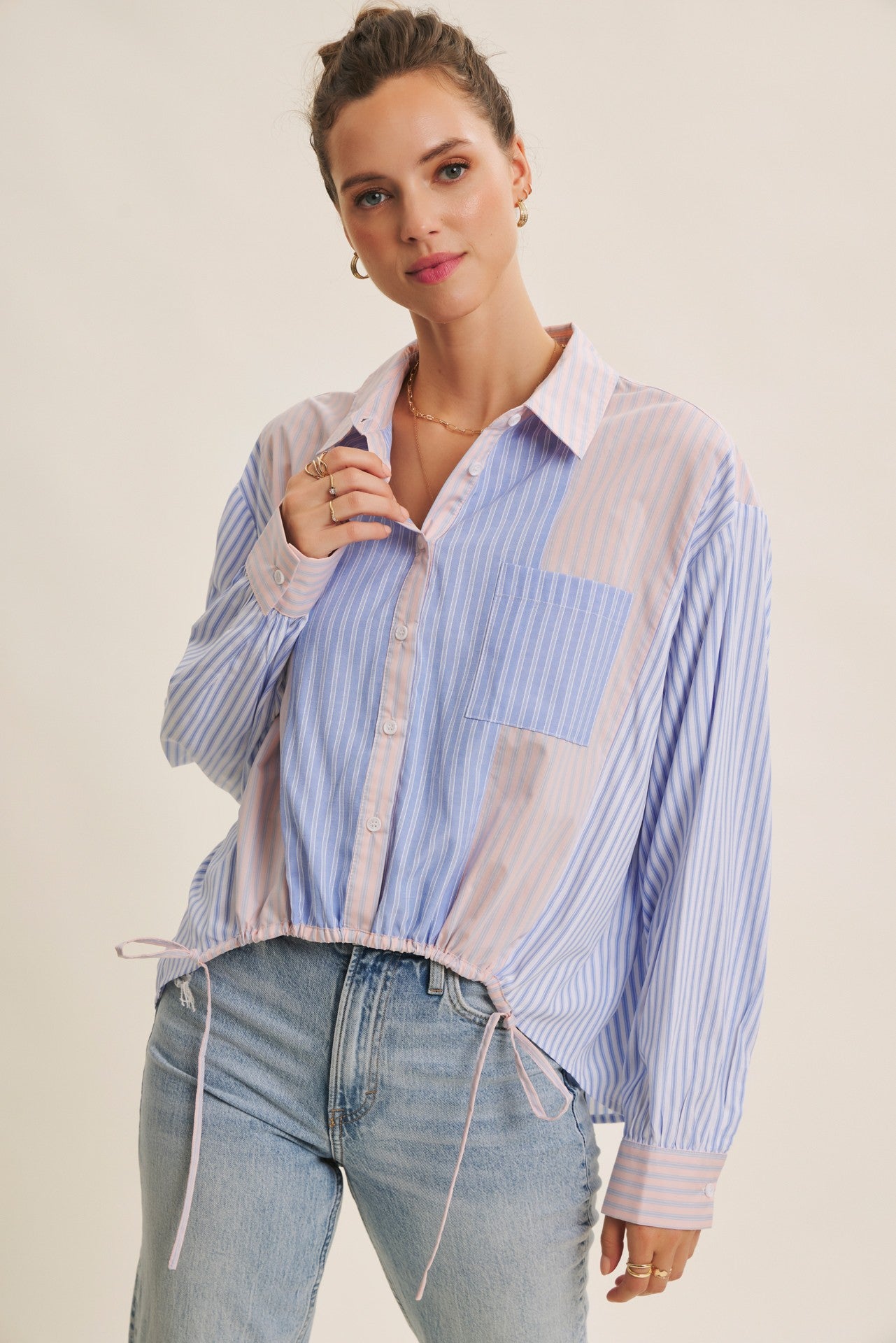 Playful Stripe Sinched Shirt