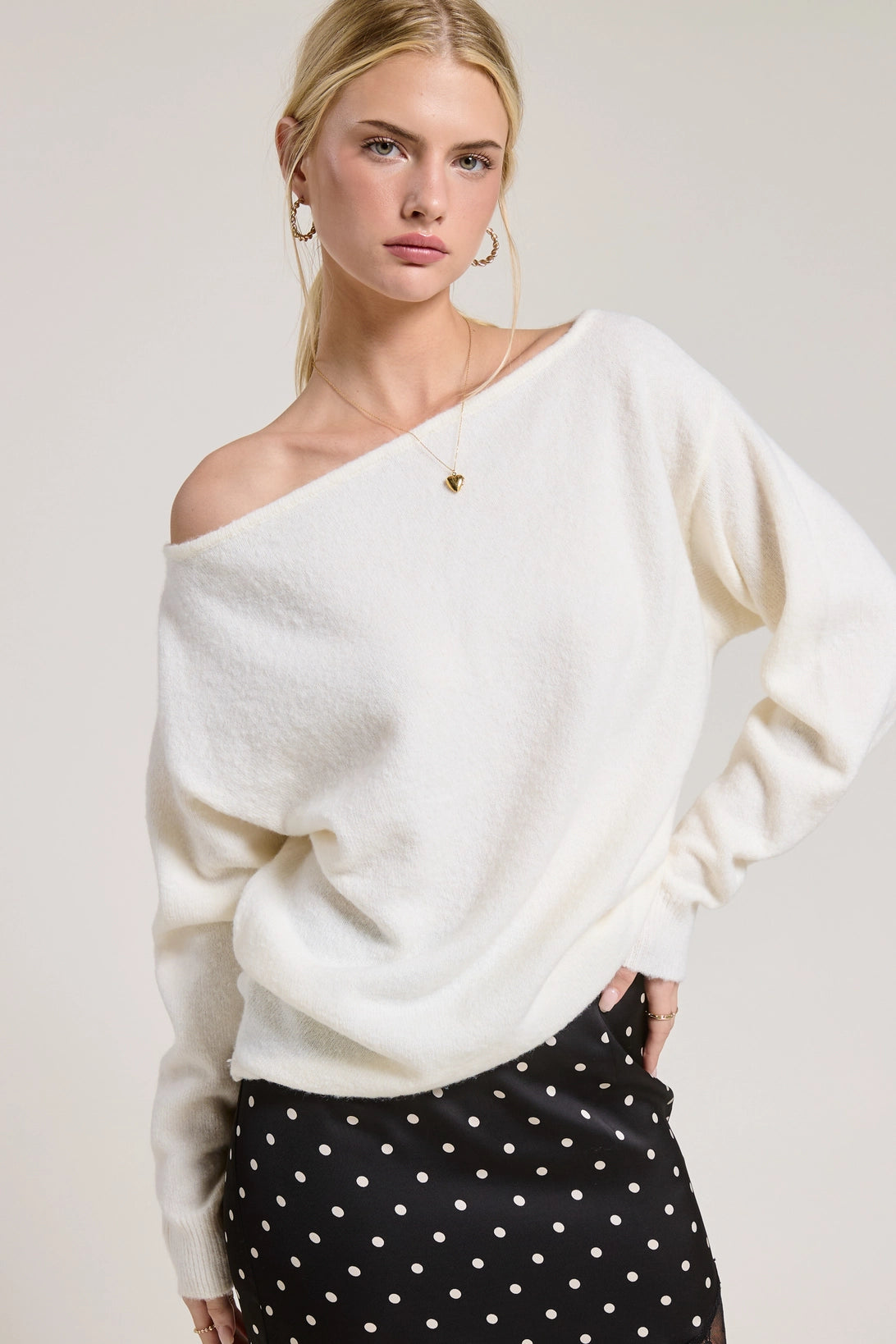 Off Shoulder Cozy Sweater White - Clothe Boutique