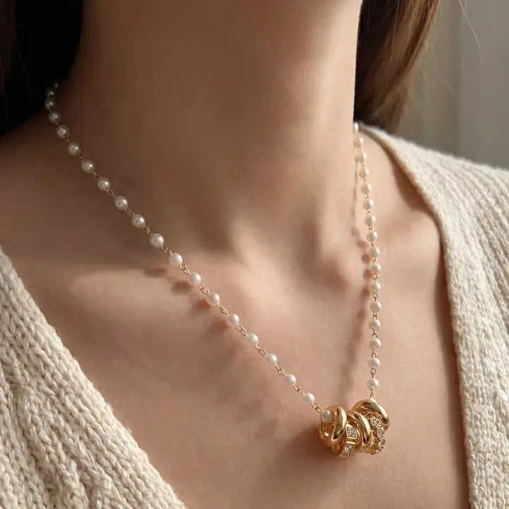 Pearl Chain Ring Pendant Necklace