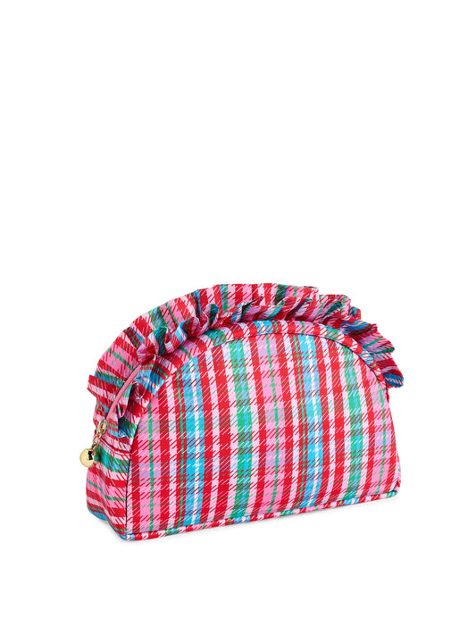 Plaid Ruffle Zip Pouch L