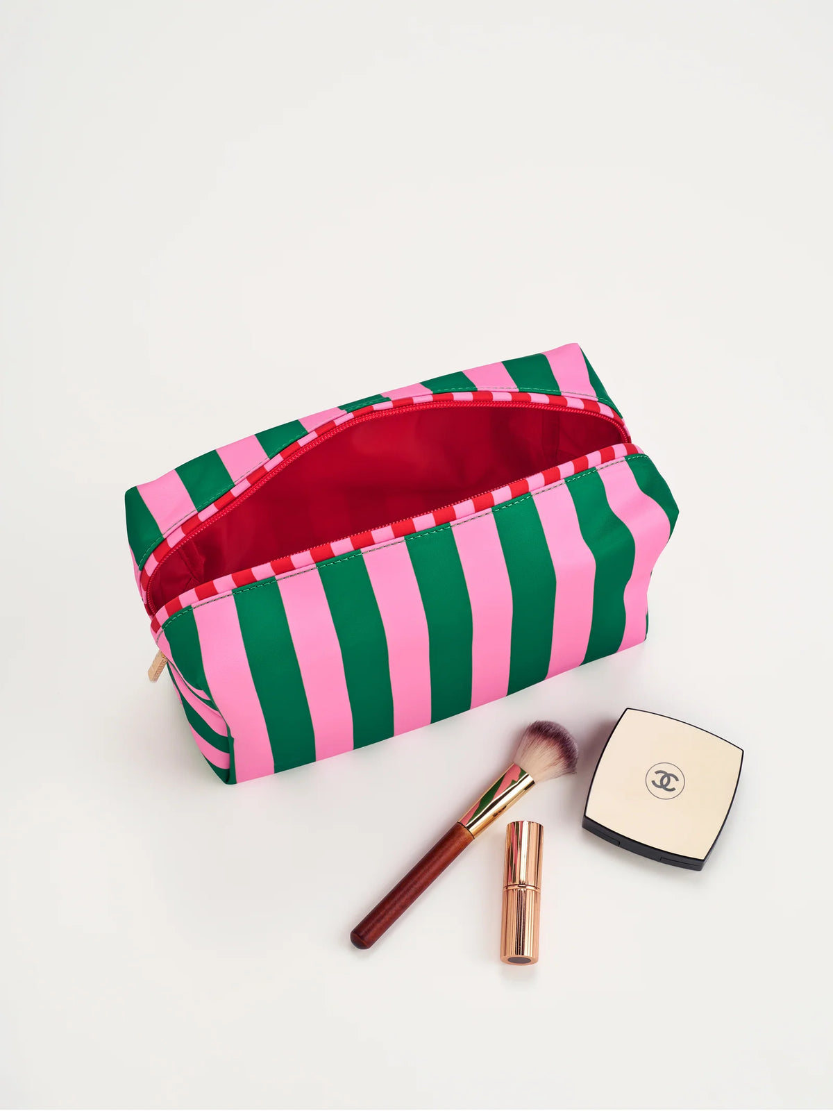 Stripe Boxy Zip Pouch Green L