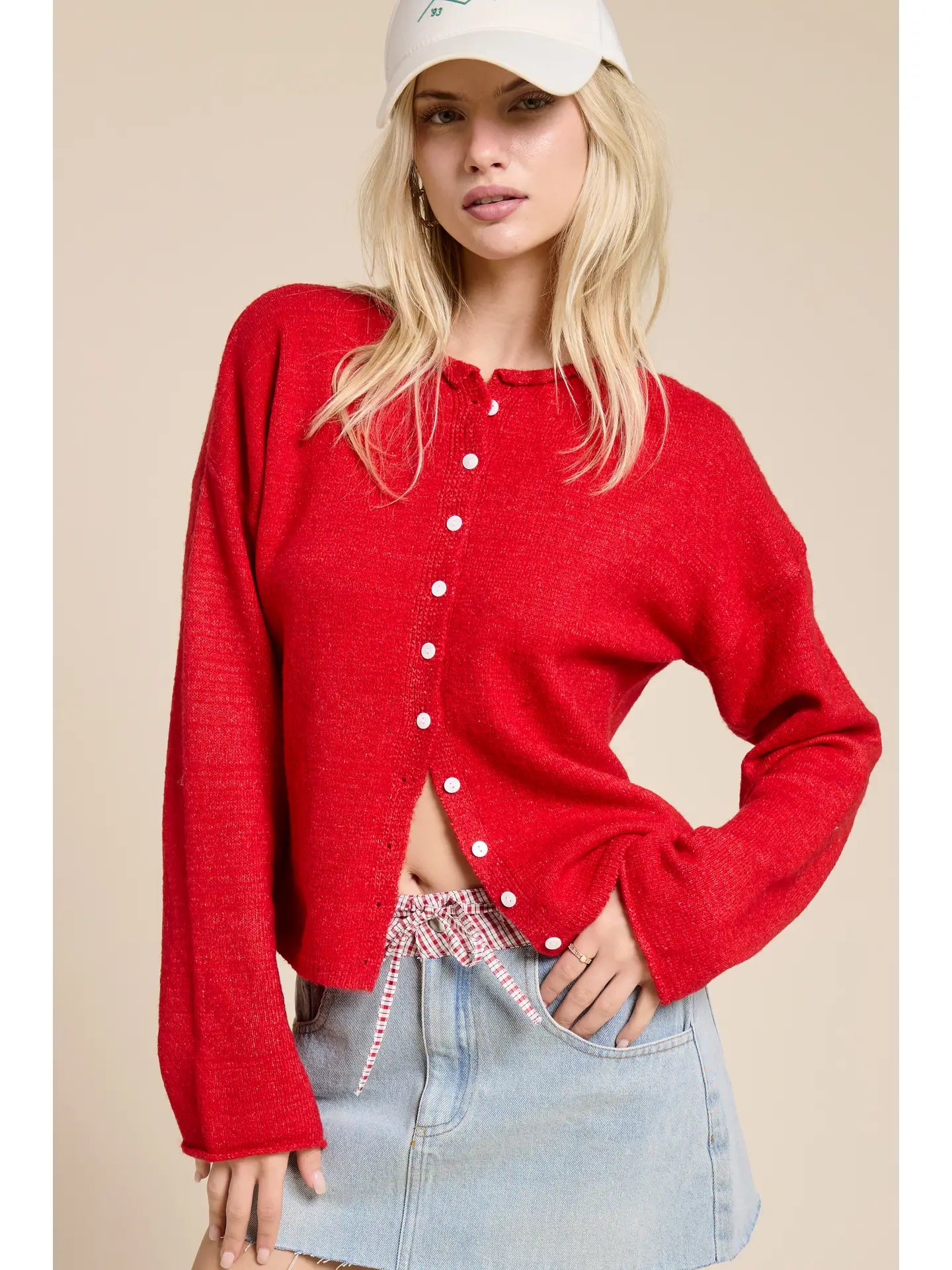 Essential Button Down Cardigan Red - Clothe Boutique