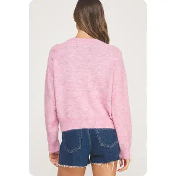 Multi Color Heart Button Cardigan Pink - Clothe Boutique