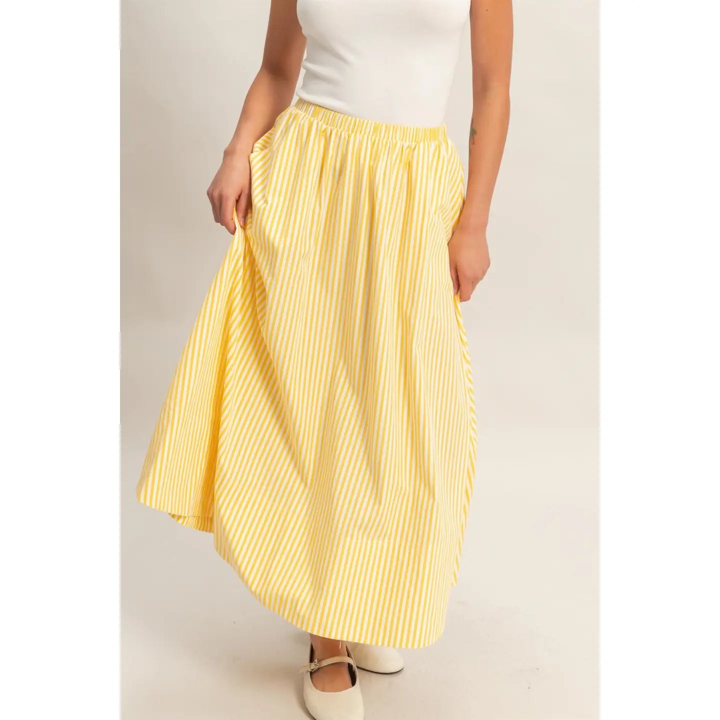 Striped Flowy Skirt Yellow - Clothe Boutique