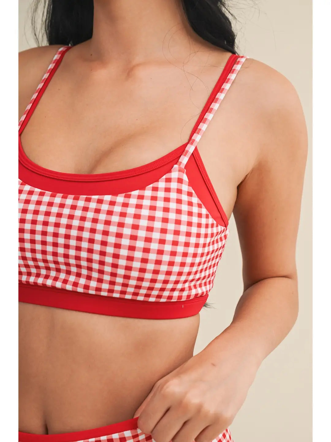 Gingham Layered Sports Bra Red