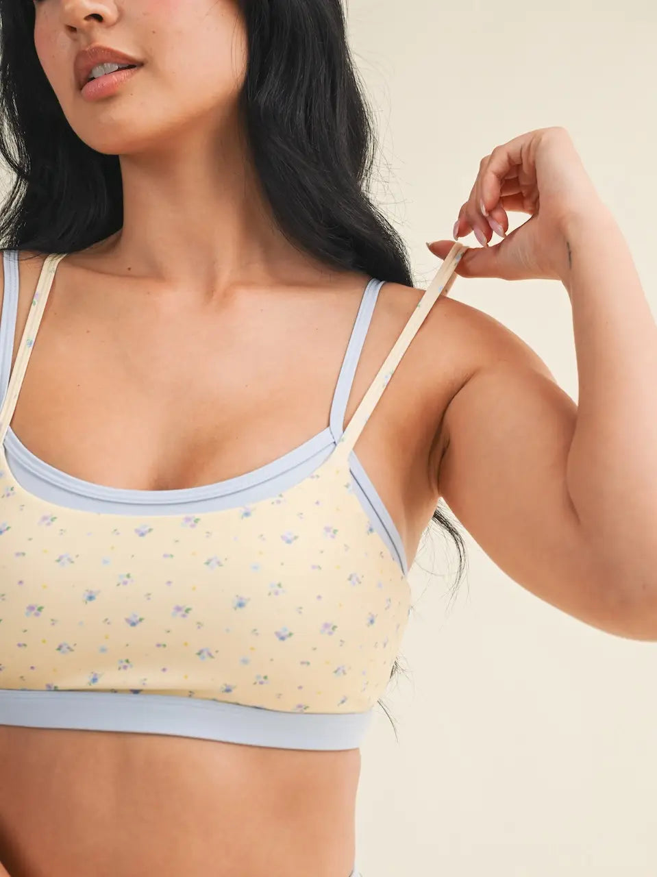 Ditsy Floral Layered Sports Bra Lemon