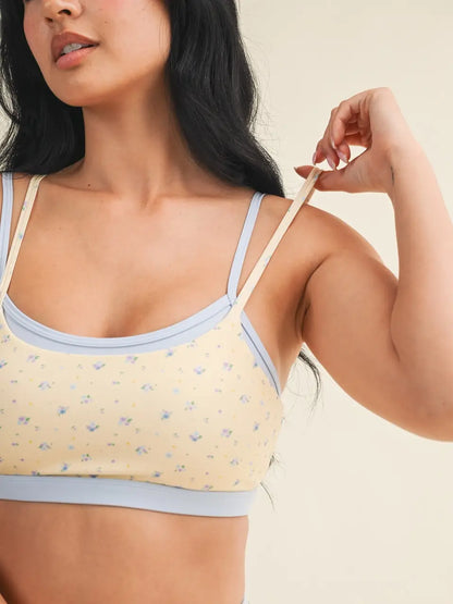 Ditsy Floral Layered Sports Bra Lemon