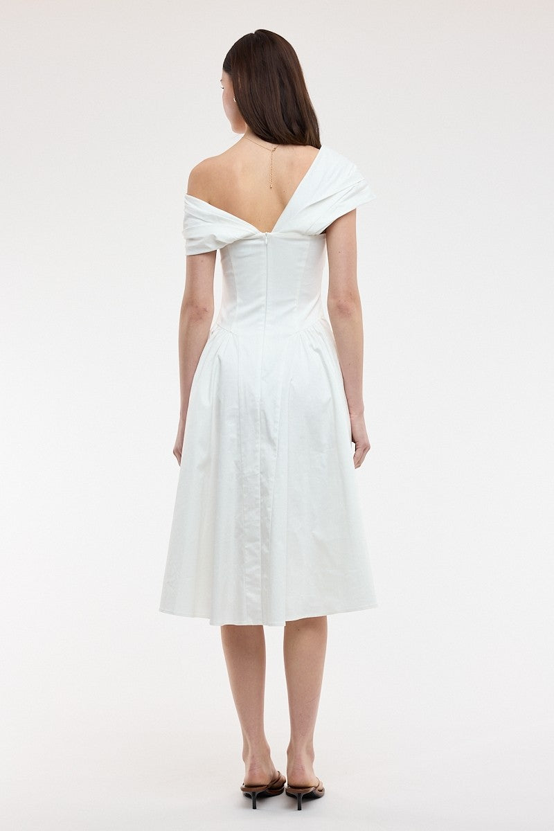 Twisted Off Shoulder Midi Dress White - Clothe Boutique