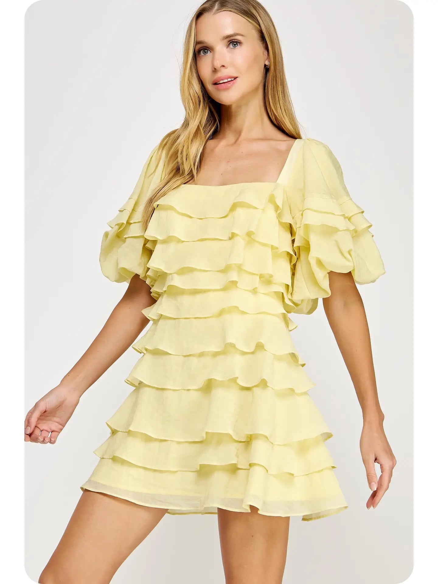 Tiered Ruffle Dress Yellow