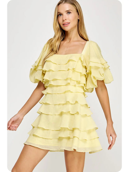 Tiered Ruffle Dress Yellow