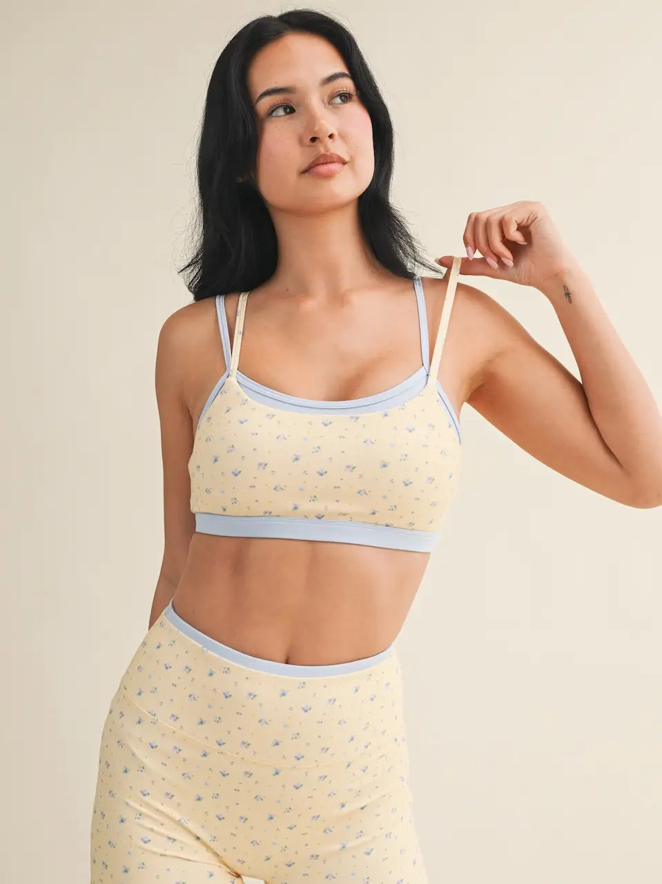 Ditsy Floral Layered Sports Bra Lemon