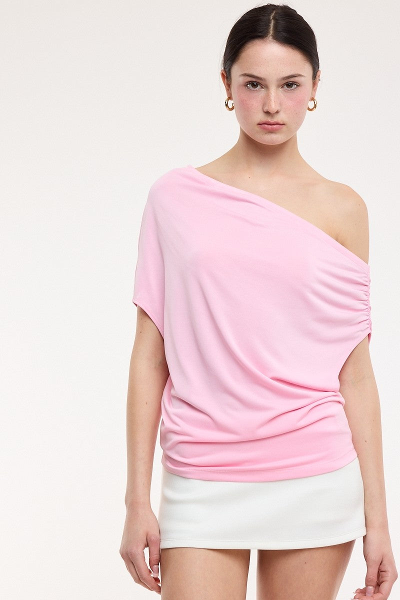 Loose Fit Off Shoulder Top Pink