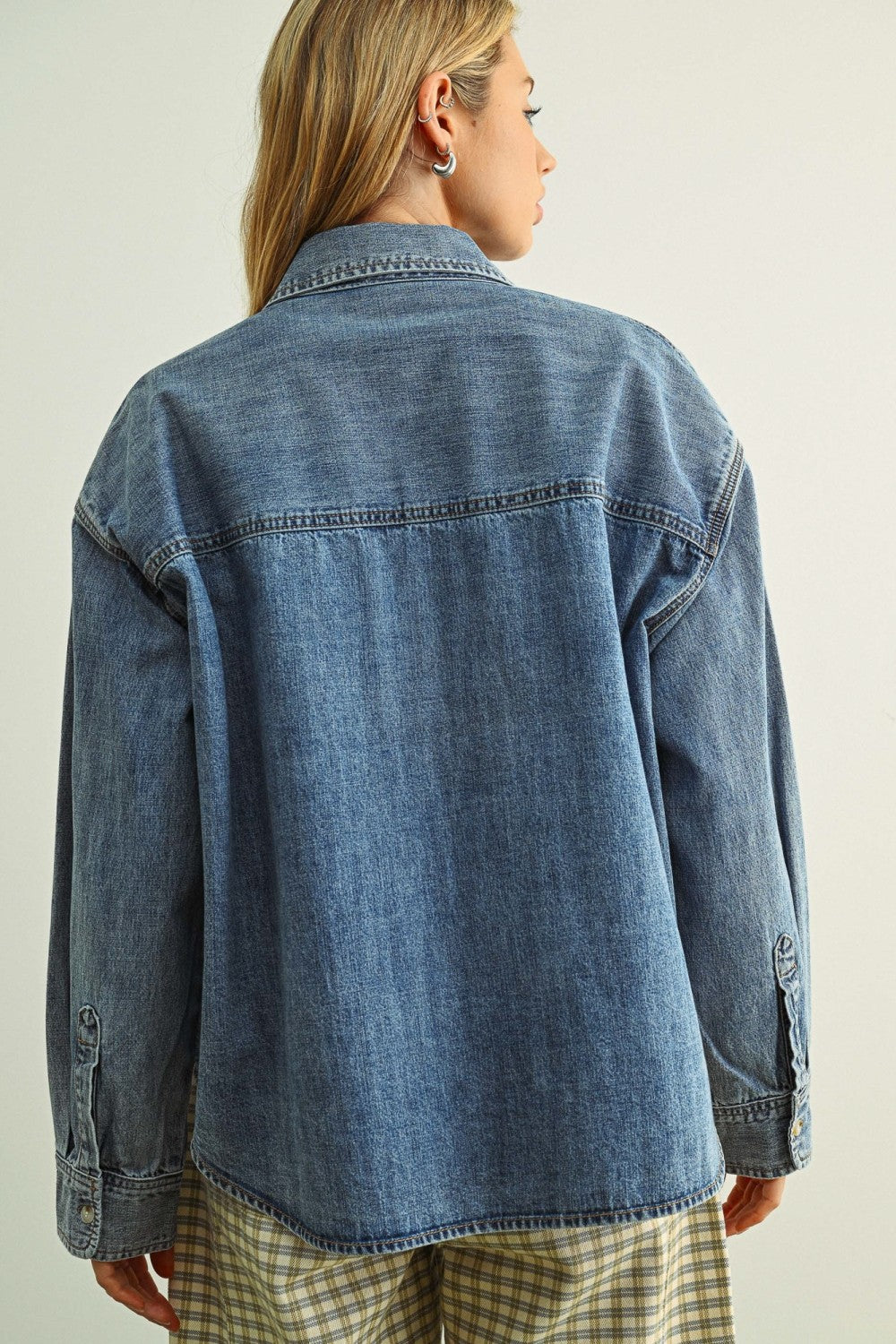 Washed Denim Button Down Top - Clothe Boutique