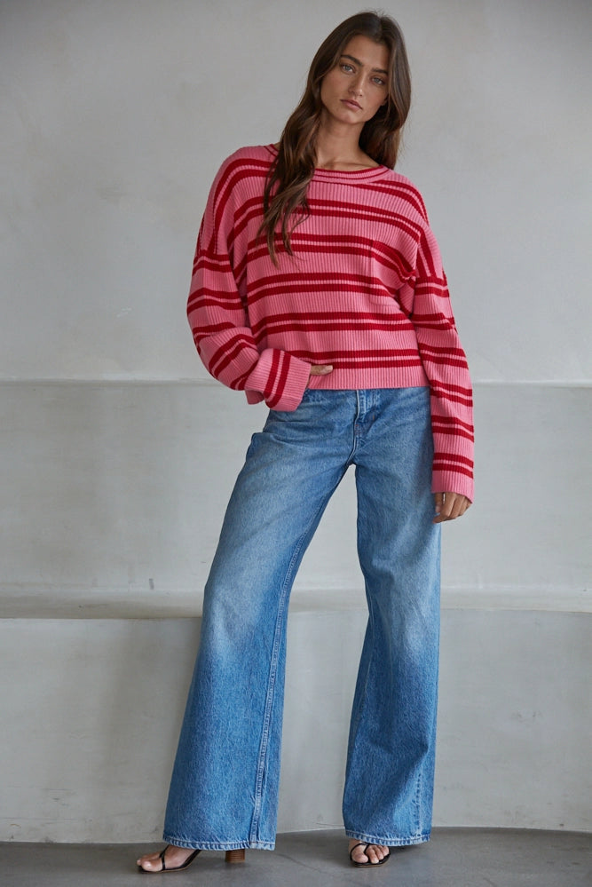 Pink/Red Double Stripe Knit Top - Clothe Boutique