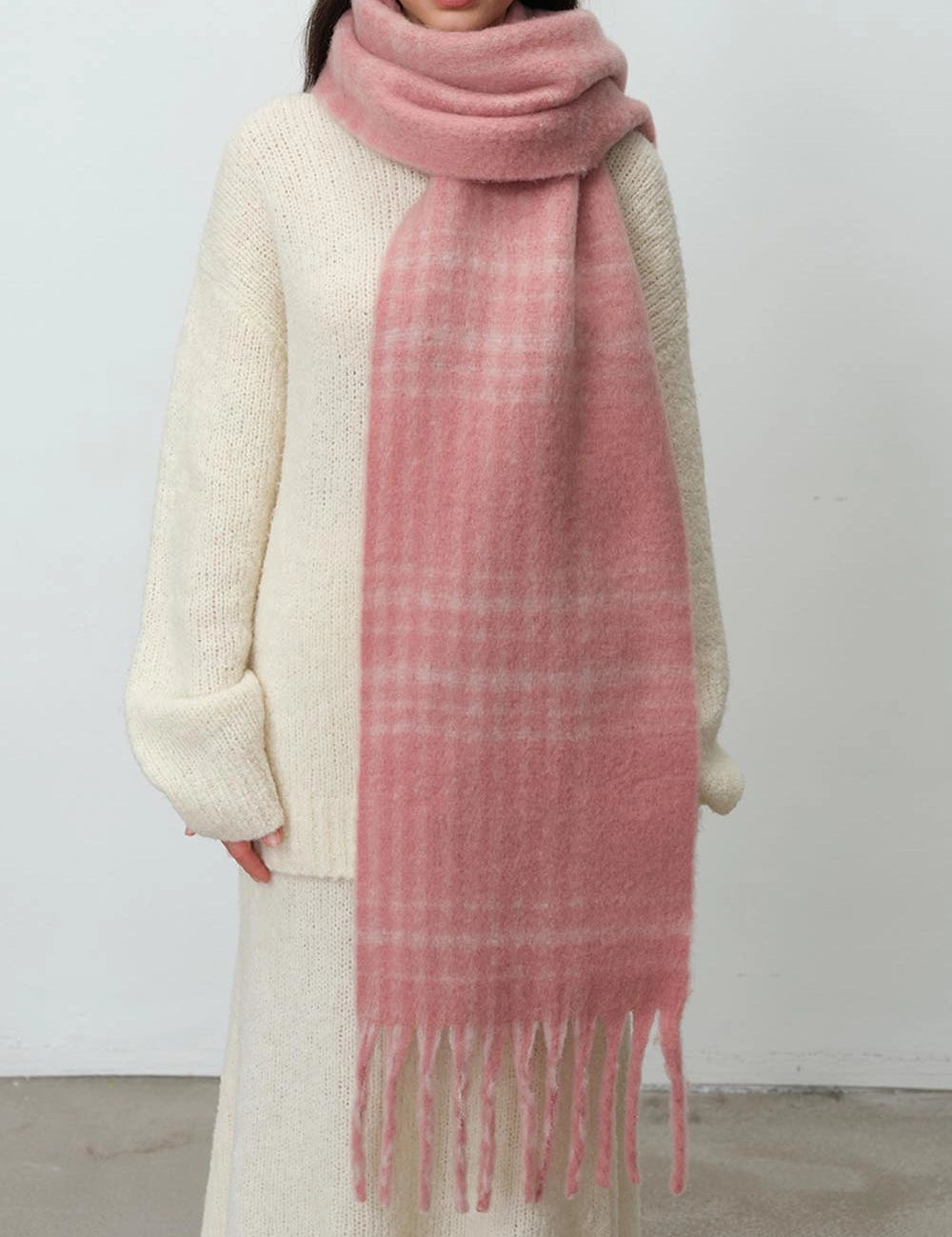 Plaid Color Block Blanket Scarf Pink
