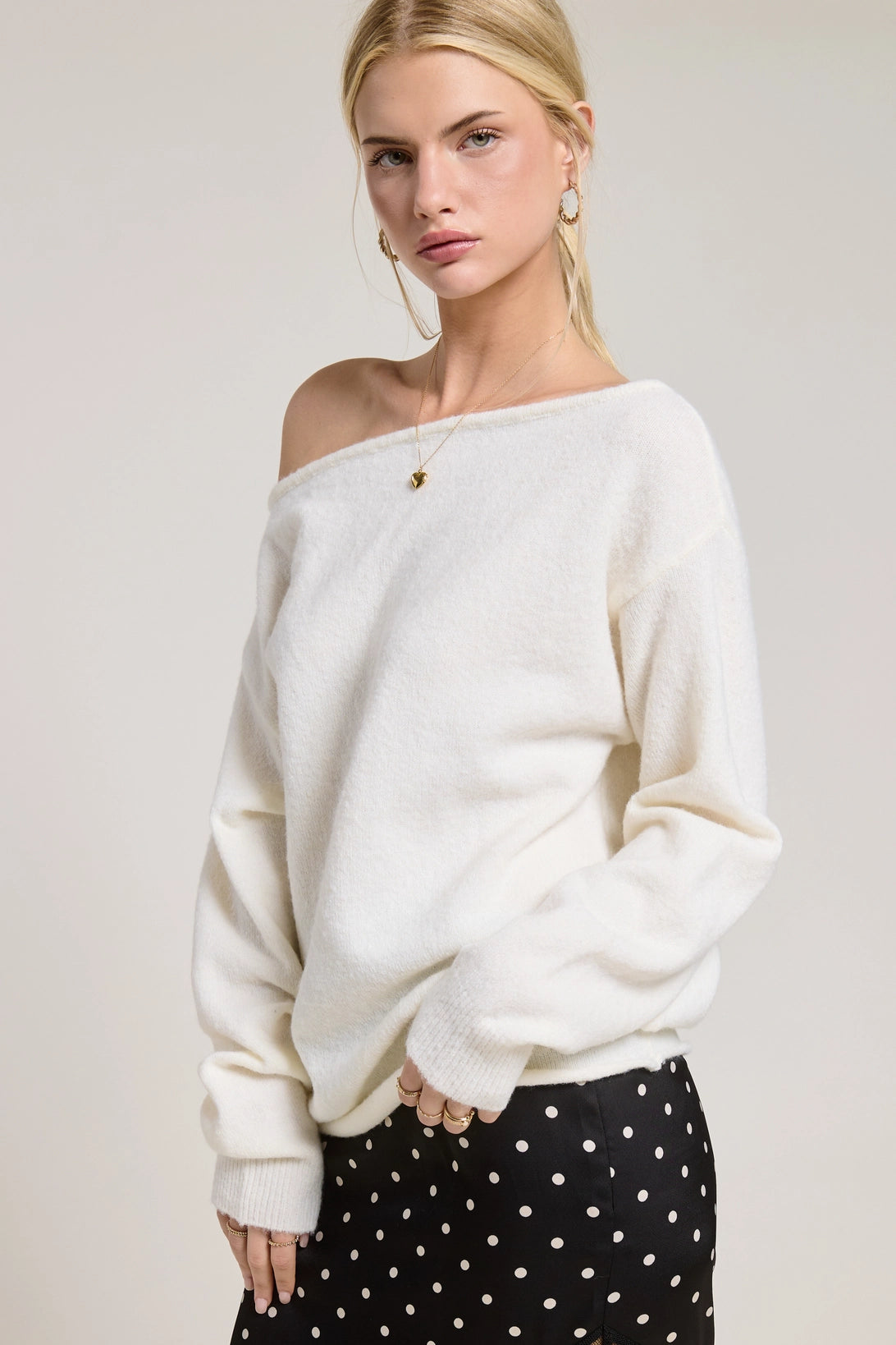 Off Shoulder Cozy Sweater White - Clothe Boutique