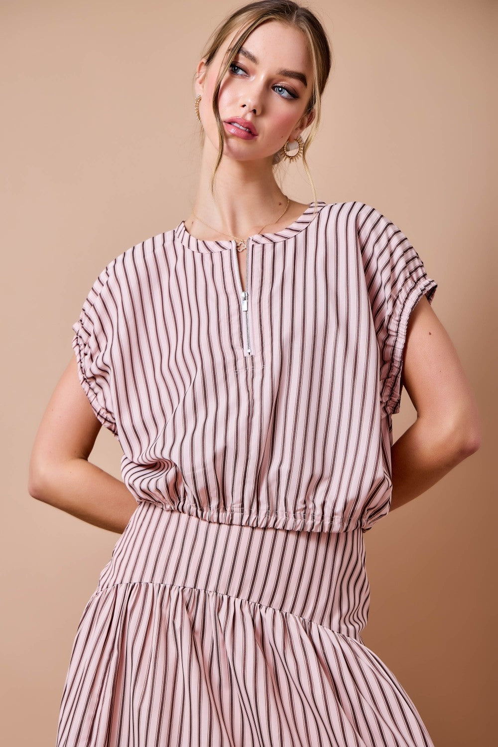 Pink/Brown Stripe Sinch Top