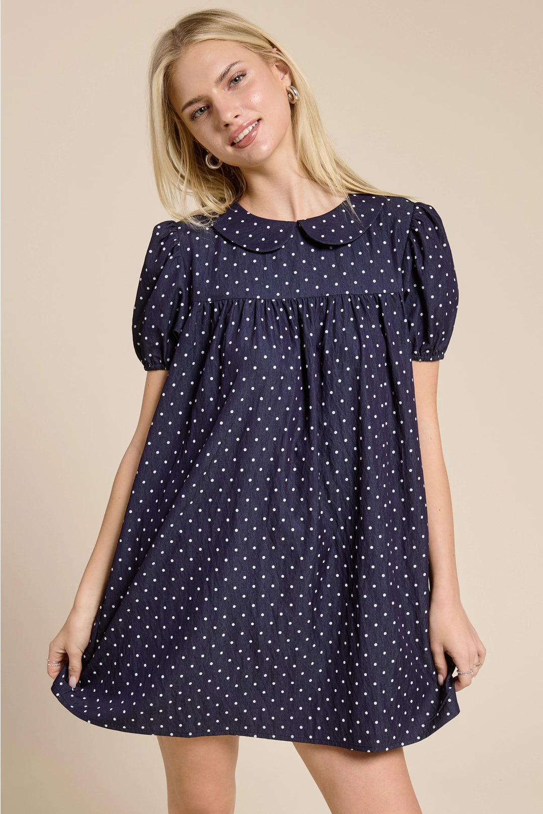 Navy Polka Dot Bib Dress